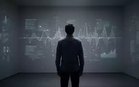 Eine Person steht nachdenklich in einem minimalistischen Raum und blickt auf eine Wand mit abstrakten Datenvisualisierungen. - Foto: über boerse-global.de