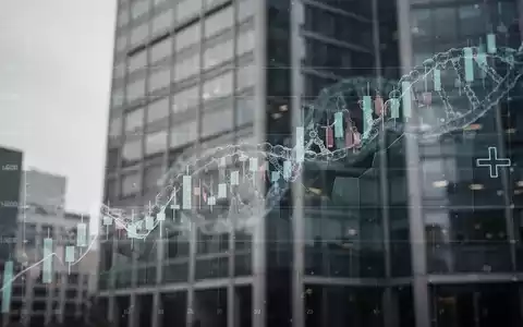 Ein leicht fallender Börsenkursgraph über abstrakten Gesundheitsmotiven mit einem unscharfen Bürogebäude im Hintergrund. - Foto: über boerse-global.de