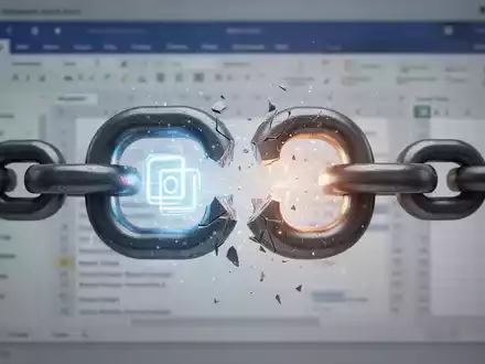 A broken digital chain link, with a glowing software icon replacing a missing piece, over a blurred background of office application interfaces. - Foto: über boerse-global.de