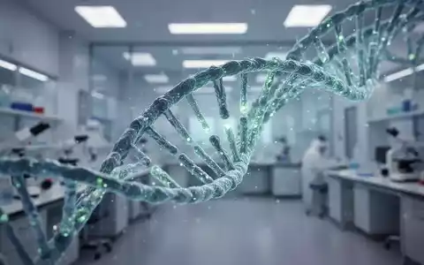 Eine stilisierte DNA-Doppelhelix leuchtet blau und grün vor einem unscharfen modernen Laborhintergrund, symbolisiert wissenschaftlichen Fortschritt. - Foto: über boerse-global.de