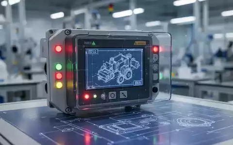 Nahaufnahme einer modernen, kompakten industriellen Sicherheitssteuerung mit leuchtenden Anzeigeleuchten in einer High-Tech-Umgebung. - Foto: über boerse-global.de