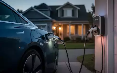 Ein modernes Elektro-Firmenfahrzeug, das im Dunkeln an einer Ladestation in einer Wohngegend aufgeladen wird. - Foto: über boerse-global.de