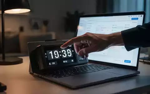 Eine Hand tippt heimlich auf einer Zeiterfassungsuhr oder einem Laptop mit digitaler Zeiterfassung in einem Homeoffice. - Foto: über boerse-global.de