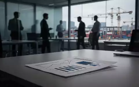 Ein unscharfes Bild von Büromitarbeitern in einem modernen Büro, einem Dokument mit Finanzdiagrammen auf einem Schreibtisch und einer Baustelle im Hintergrund. - Foto: über boerse-global.de