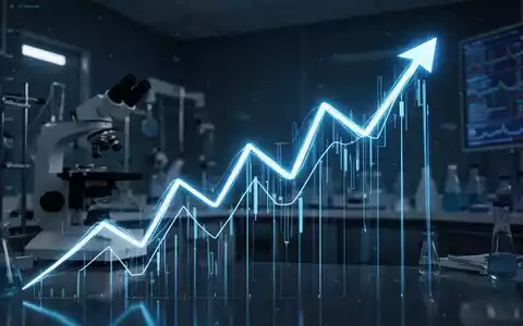 Abstrakte Darstellung von Wachstum im Gesundheitssektor mit aufsteigenden blauen Linien in einem futuristischen Labor. - Foto: über boerse-global.de