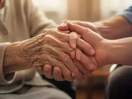 Eine ältere Hand wird sanft von einer jüngeren Hand gehalten, symbolisiert Fürsorge und Unterstützung für Demenzkranke. - Foto: über boerse-global.de