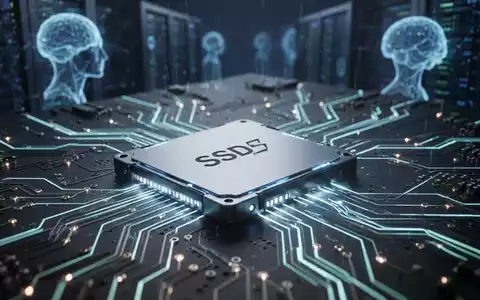A futuristic solid-state drive (SSD) glows, surrounded by illuminated circuit board traces, representing data flow and scarcity in the tech market. - Foto: über boerse-global.de