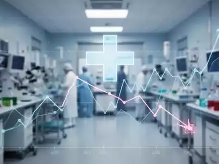 Abstrakte Darstellung des Gesundheitswesens mit Finanzdiagramm und medizinischem Kreuz, das einen Abschlag auf den NAV anzeigt. - Foto: über boerse-global.de
