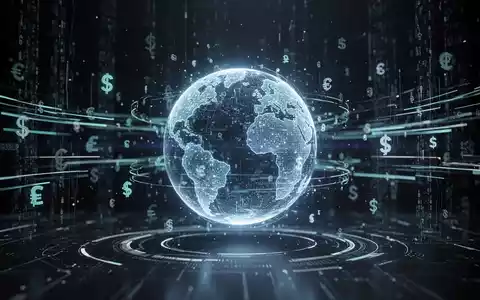 Ein stilisiertes, leuchtendes Orb, umgeben von abstrakten Datenströmen und Währungssymbolen, vor einem dunklen, technologieinspirierten Hintergrund. - Foto: über boerse-global.de