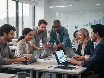 Eine Gruppe Erwachsener arbeitet in einem modernen Klassenzimmer zusammen, um neue Kompetenzen zu erlernen. - Foto: über boerse-global.de