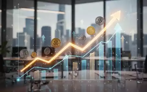 Ein stilisiertes, leuchtendes digitales Diagramm mit Aufwärtstrends und Finanzsymbolen vor einem unscharfen Bürohintergrund. - Foto: über boerse-global.de