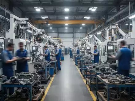 Arbeitnehmer und Maschinen in einer Automobilzuliefererfabrik, die die Komplexität der Verhandlungen bei ZF symbolisiert. - Foto: über boerse-global.de
