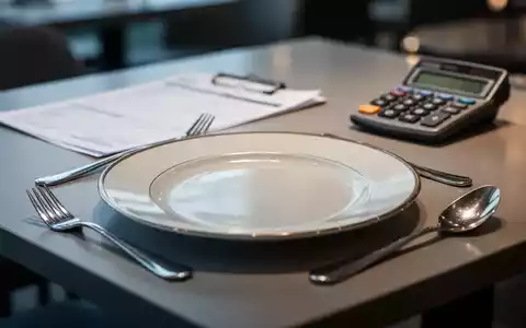 Ein gedeckter Restauranttisch mit einem eleganten Teller und Besteck, im Hintergrund unscharf ein Finanzdokument oder Taschenrechner. - Foto: über boerse-global.de