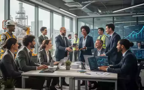 Eine vielfältige Gruppe von Fachkräften aus Industrie, öffentlichem Dienst und IT interagiert in einem modernen Büro. - Foto: über boerse-global.de