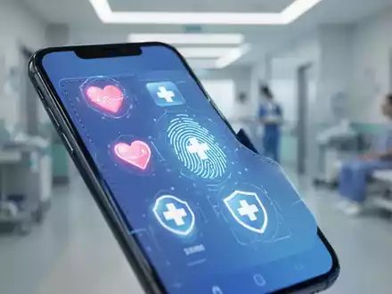 A smartphone displaying a digital identity wallet with healthcare icons, suggesting secure patient data and modern access. - Foto: über boerse-global.de