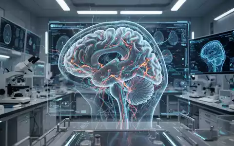 Nahaufnahme eines Gehirnscans, der komplexe neuronale Netze zeigt, mit medizinischen Geräten im Hintergrund. - Foto: über boerse-global.de
