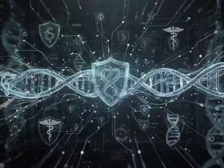 Abstrakte Darstellung von fließenden Daten und medizinischen Symbolen, die den Schutz von Gesundheitsdaten und Cybersicherheit symbolisieren. - Foto: über boerse-global.de