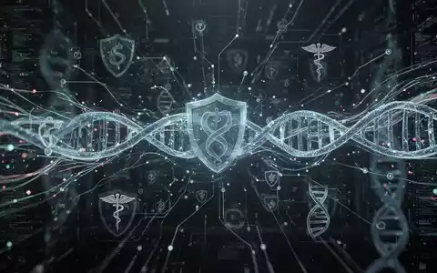 Abstrakte Darstellung von fließenden Daten und medizinischen Symbolen, die den Schutz von Gesundheitsdaten und Cybersicherheit symbolisieren. - Foto: über boerse-global.de