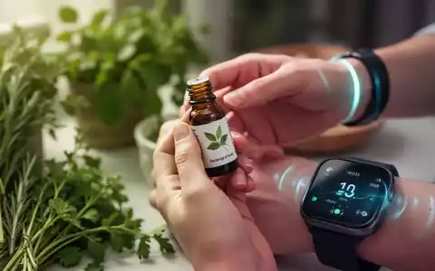 Hände halten eine kleine Flasche ätherisches Öl, im Hintergrund verschwommen Kräuter und ein Fitness-Tracker. Symbolisiert natürliche Gesundheit und digitale Unterstützung. - Foto: über boerse-global.de