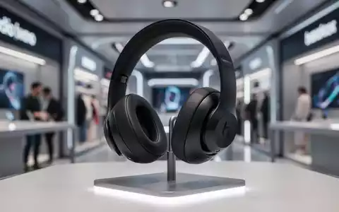 Sleek black Beats Studio Pro headphones on a display stand, with a blurred tech retail background. - Foto: über boerse-global.de