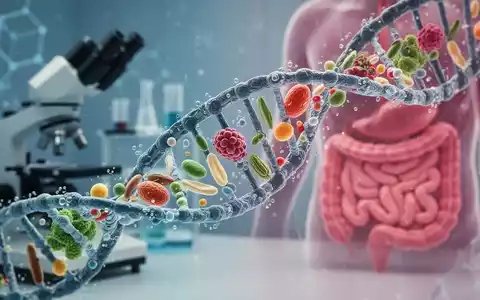 Eine DNA-Spirale, die sich mit Nährstoffmolekülen verbindet, im Hintergrund verschwommene medizinische Forschungsausrüstung. - Foto: über boerse-global.de
