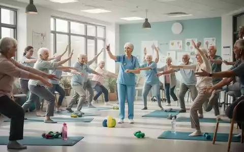 Eine Gruppe von Menschen, darunter Senioren, nimmt an einem Gesundheitsworkshop teil und macht leichte Übungen unter Anleitung. - Foto: über boerse-global.de