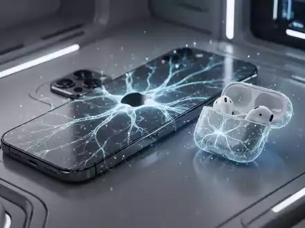 A futuristic Apple iPhone and AirPods subtly glowing with AI-inspired neural network patterns, set against a high-tech backdrop. - Foto: über boerse-global.de