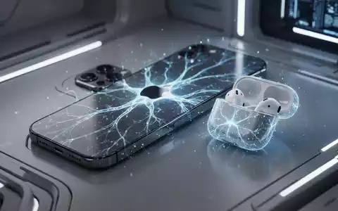 A futuristic Apple iPhone and AirPods subtly glowing with AI-inspired neural network patterns, set against a high-tech backdrop. - Foto: über boerse-global.de