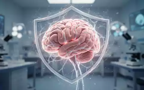 Ein stilisiertes, leuchtendes menschliches Gehirn, umgeben von schützenden, verflochtenen Lichtfäden, die neuronale Bahnen darstellen. - Foto: über boerse-global.de