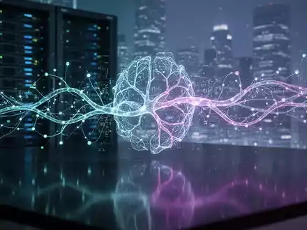 Abstrakte Darstellung eines leuchtenden neuronalen Netzwerks, das sich mit Datenströmen verflechtet und Technologiepartnerschaft symbolisiert. - Foto: über boerse-global.de