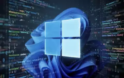 A glowing, abstract Windows 11 logo over a background of blurred digital code and data streams, representing software updates. - Foto: über boerse-global.de