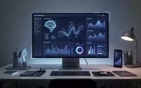 Minimalistischer Schreibtisch mit leuchtendem KI-Interface auf einem Monitor, der Produktivität und Zeitersparnis symbolisiert. - Foto: über boerse-global.de