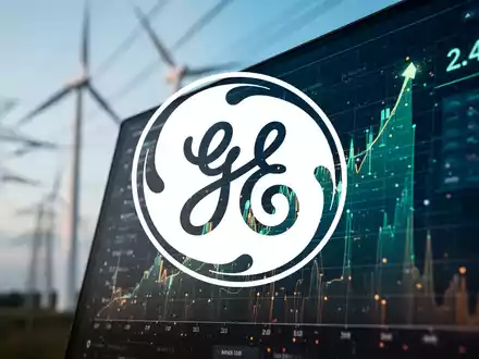 Eine digitale Anzeige mit einem aufsteigenden Finanzdiagramm und der Zahl 2,4 Milliarden, im Hintergrund Windturbinen und Stromleitungen. - Foto: über boerse-global.de