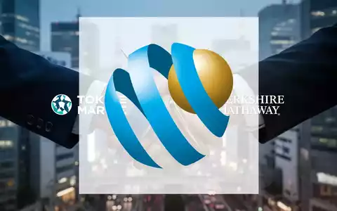 Abstrakte Darstellung einer Partnerschaft zwischen Tokio Marine und Berkshire Hathaway vor einem unscharfen Stadtbild von Tokio. - Foto: über boerse-global.de