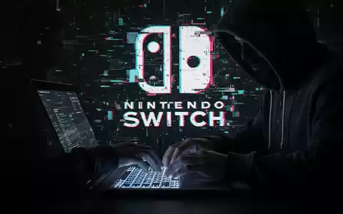 A shadowy figure in a hoodie types on a laptop, with a pixelated Nintendo Switch logo in the background, symbolizing a cyberattack. - Foto: über boerse-global.de