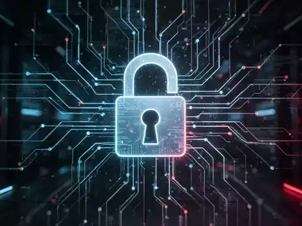 A digital padlock icon superimposed over a complex network of glowing data lines, representing a cybersecurity breach. - Foto: über boerse-global.de