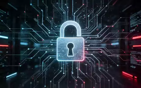 A digital padlock icon superimposed over a complex network of glowing data lines, representing a cybersecurity breach. - Foto: über boerse-global.de