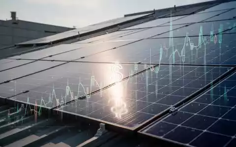 Nahaufnahme von Solarmodulen auf einem Dach mit reflektierendem Licht, das subtile Finanzsymbole andeutet. - Foto: über boerse-global.de