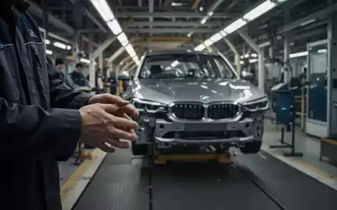 Ein verschwommener Blick auf eine BMW-Produktionslinie mit dem Fokus auf die Hände eines Arbeiters, der Unsicherheit andeutet. - Foto: über boerse-global.de