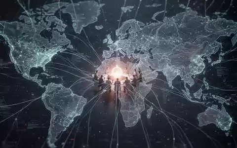 Abstract representation of global AI regulation, with intertwined digital neural networks and glowing nodes indicating international collaboration and tension. - Foto: über boerse-global.de
