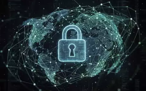 An abstract digital image showing a padlock icon over a network of glowing lines and nodes, symbolizing cybersecurity and data protection. - Foto: über boerse-global.de