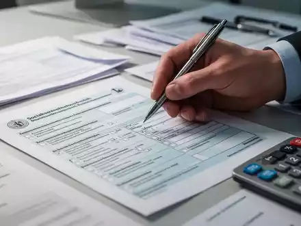 Eine Hand hält einen Stift und zeigt auf ein deutsches Sozialversicherungsformular mit vielen Kästchen und Abschnitten. - Foto: über boerse-global.de