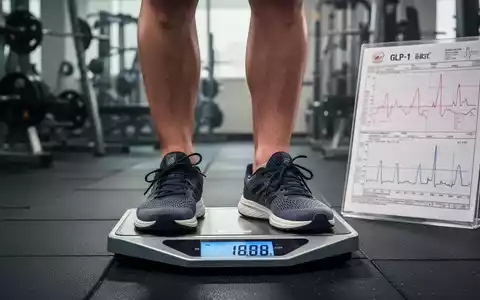 Eine Person steht auf einer digitalen Waage, die ein sinkendes Gewicht anzeigt. Im verschwommenen Hintergrund sind Fitnessgeräte und medizinische Daten zu sehen. - Foto: über boerse-global.de