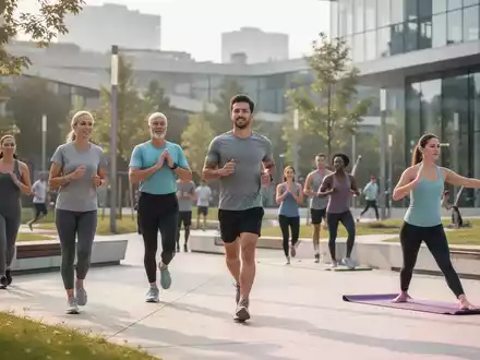 Menschen unterschiedlichen Alters und Ethnien, die sich in einem modernen Park sportlich betätigen, was Gesundheit und Prävention symbolisiert. - Foto: über boerse-global.de