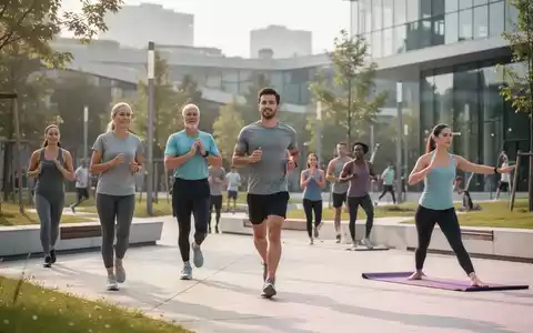 Menschen unterschiedlichen Alters und Ethnien, die sich in einem modernen Park sportlich betätigen, was Gesundheit und Prävention symbolisiert. - Foto: über boerse-global.de