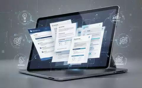 Digital documents and policy templates displayed on a modern screen, symbolizing business policies and procedures. - Foto: über boerse-global.de