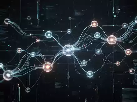 A glowing, interconnected node-based graph on a dark digital background, symbolizing automated creative workflows and AI integration. - Foto: über boerse-global.de