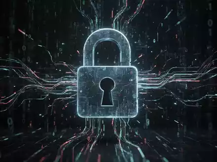 A stylized digital lock icon with data streams, representing cybersecurity threats and data breaches. Dark, tech-heavy background. - Foto: über boerse-global.de