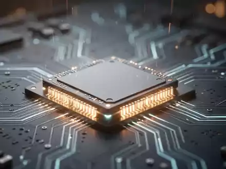 Close-up of a glowing microchip on a circuit board, symbolizing technology, supply chain issues, and price increases. - Foto: über boerse-global.de