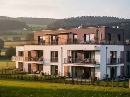 Ein modernes Mehrfamilienhaus in einer ländlichen, grünen Umgebung, das Professionalität und Wertsteigerung im Immobilienbereich der Eifel symbolisiert. - Foto: über boerse-global.de